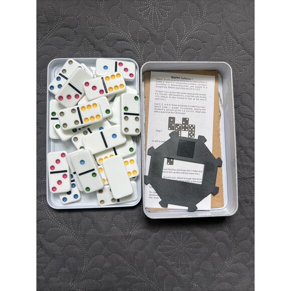 28 Double Six Color Dot Dominoes in Metal Tin Classic Games Cardinal Games Home - Picture 4 of 10